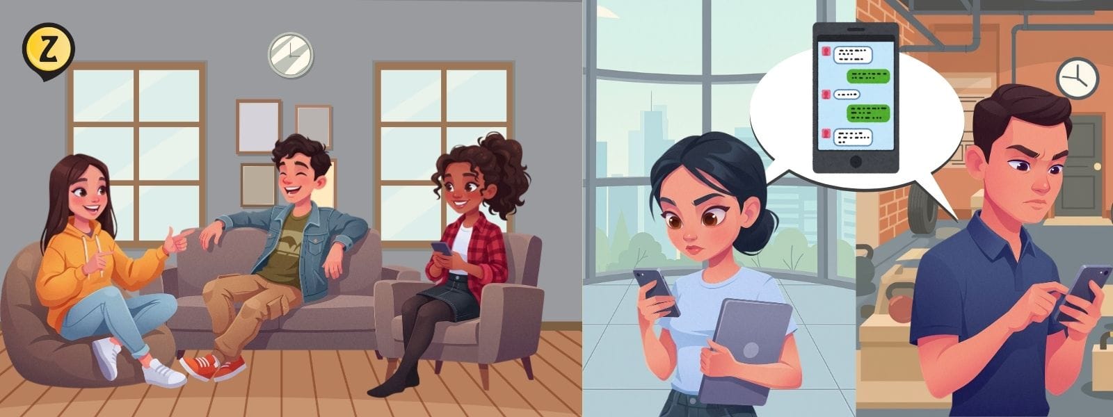 ilustrasi kontak langsung dan kontak tidak langsung dalam interaksi sosial