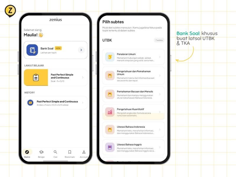 tampilan fitur Bank Soal Zenius di aplikasi